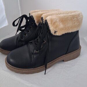 Just Be Women's Faux Fur Winter Boot Color Black Size 10